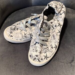 torrid Betsey Johnson Floral Skull Slip-On Sneakers with Silver Laces